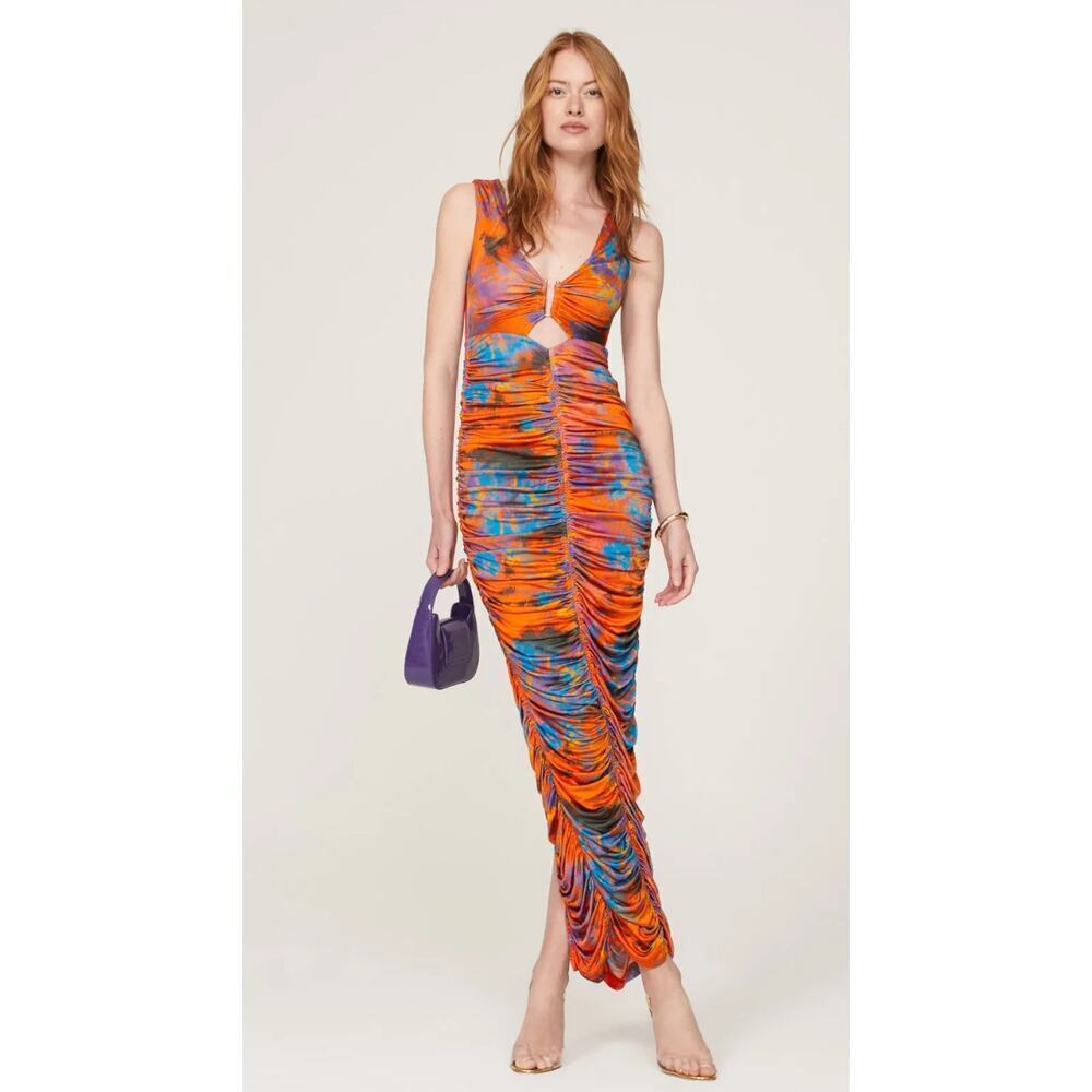 Ronny Kobo Alexander Orange Viscose V-neck Dress
